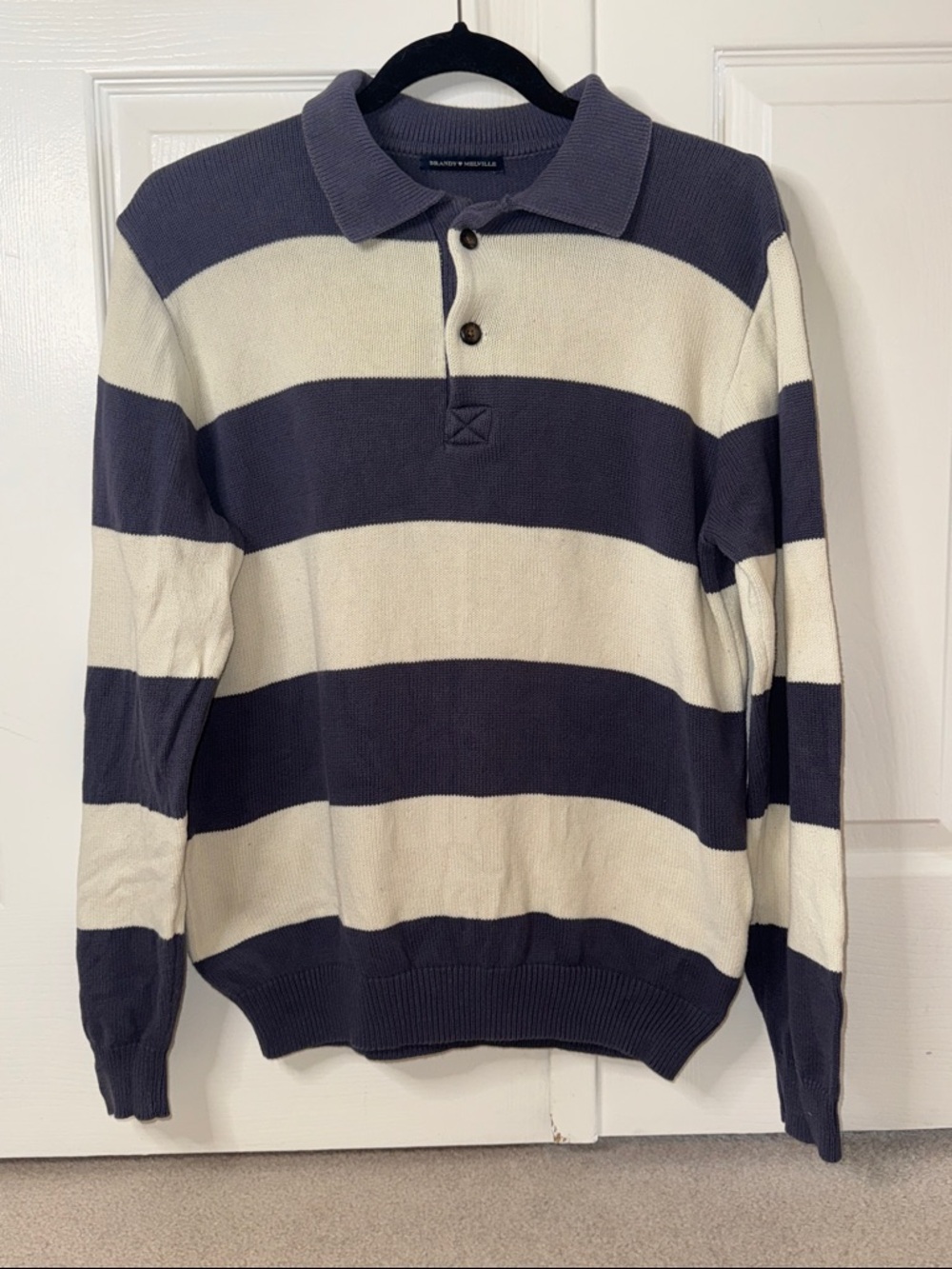 NWOT Brandy Melville Navy and Cream Striped Polo Knit Oversized Sweater